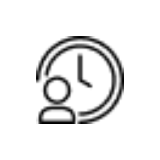 Icon, eine Uhr und in der linken unteren Ecke ein Icon einer Figur