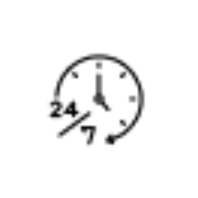 Icon, eine Uhr bei der 24/7 in der linken unteren Ecke steht